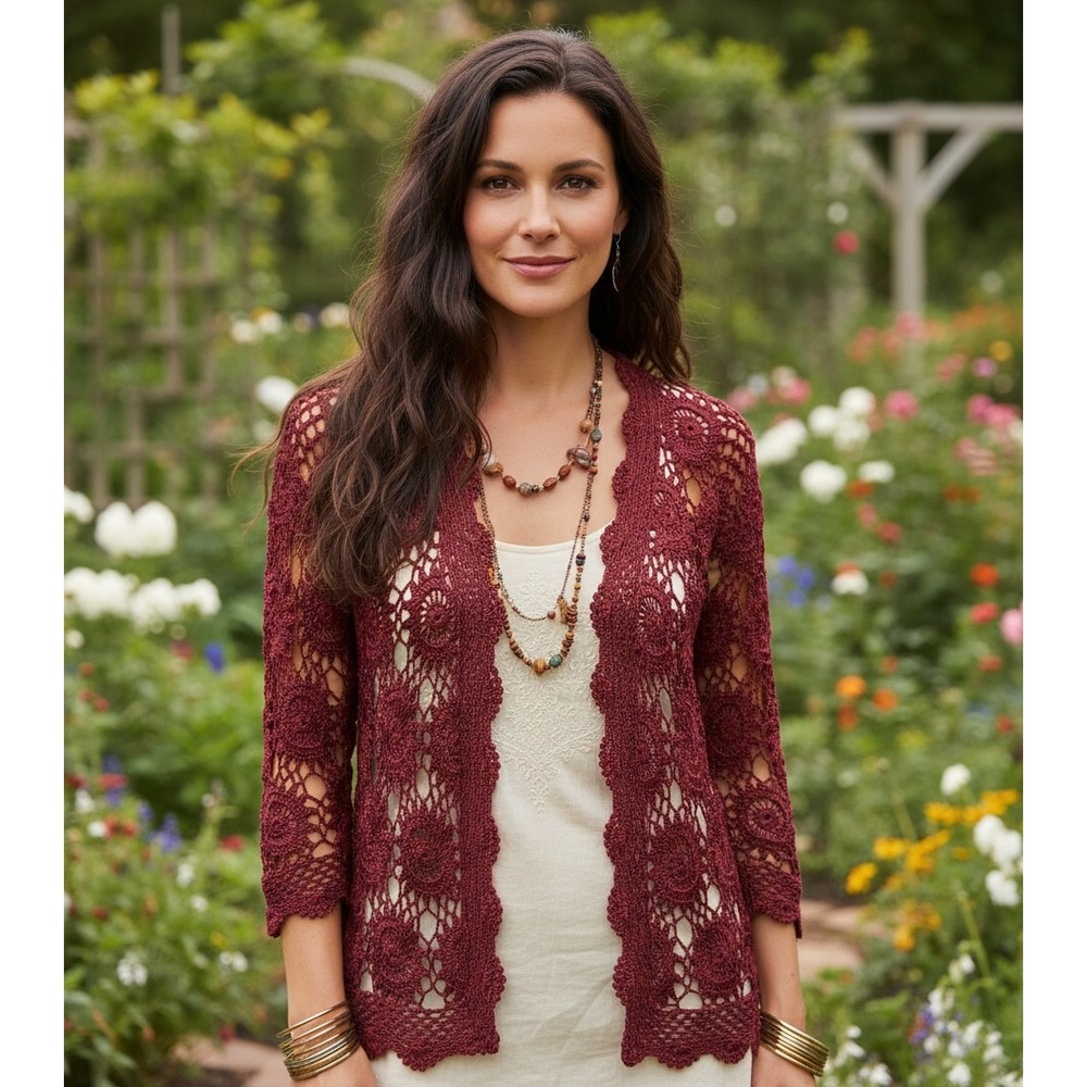 Women's S M Jacket Blazer Top Burgundy Crochet Lace Bohoโ Indie Artsy Whimsigoth